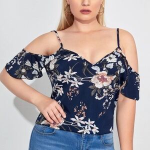 SHEIN Blue Cut Out Fitted Blouse